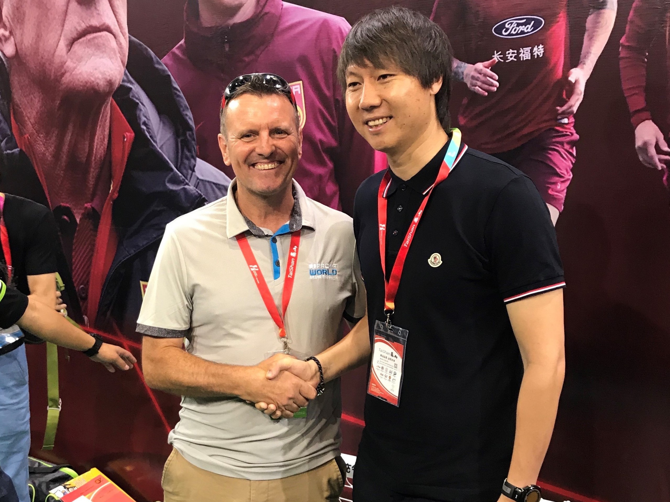 Packaworld CEO Peter Roberts meets with Li Tie, former Everton midfielder and current Assistant Coach for the Chinese National Football team