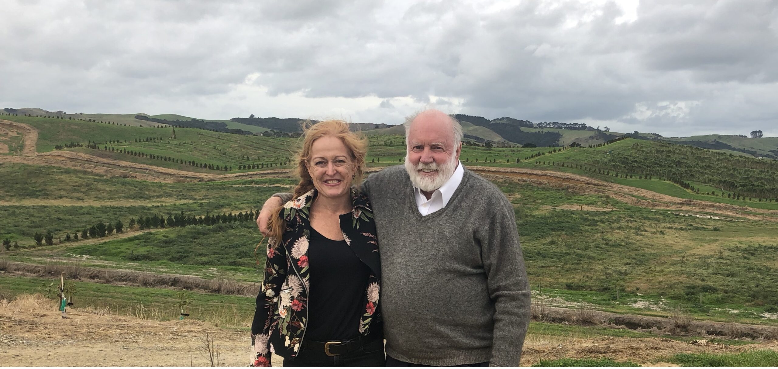 NZ Avocado CEO Jen Scoular and avocado grower Tony Gibbs on the site of a new 125 hectare avocado orchard in Tapora, Northland