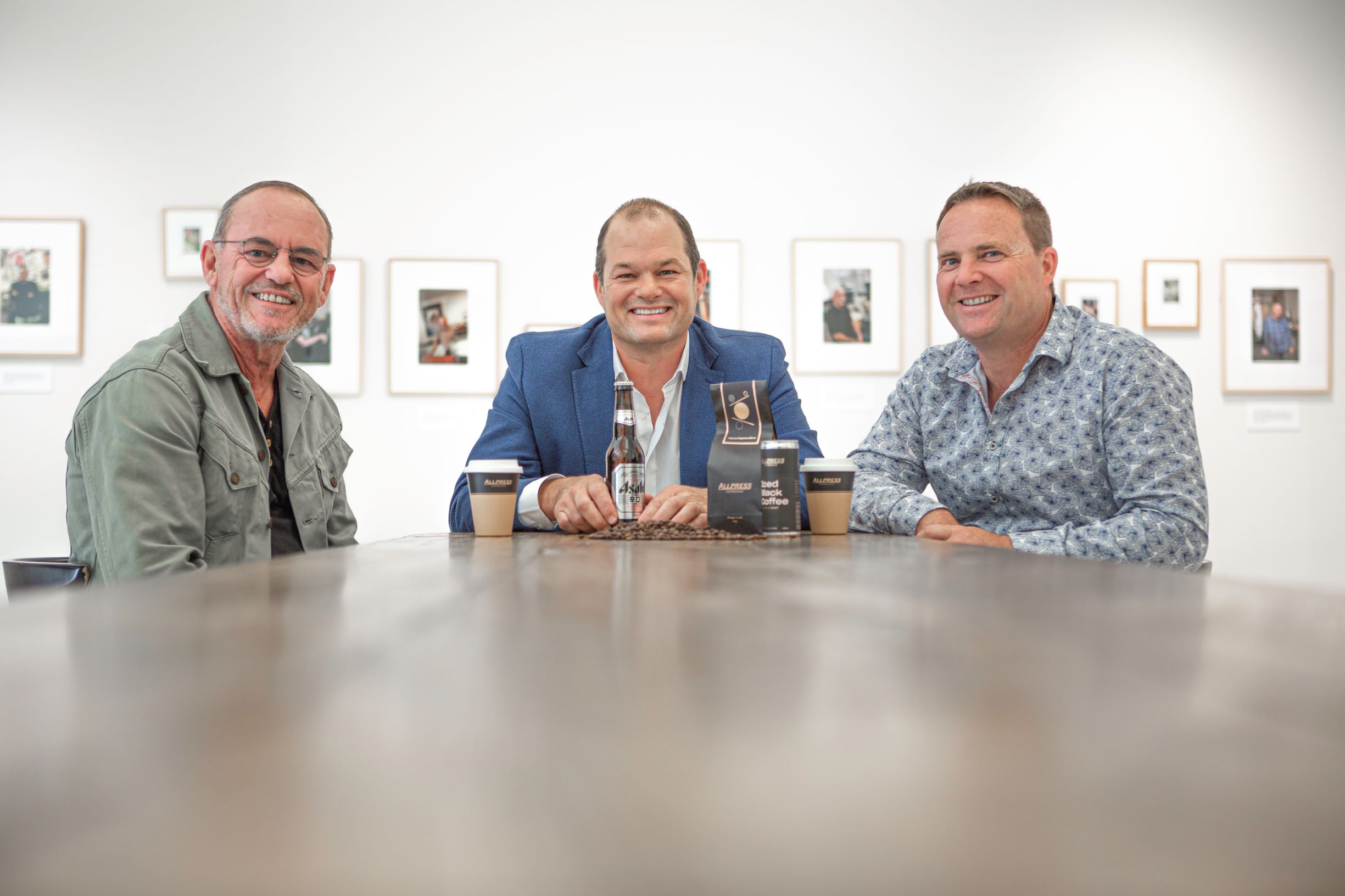 Michael Allpress (Allpress founder), Asahi Beverages NZ CEO Andrew Campbell and Vaughan Magnusson (Allpress CEO)